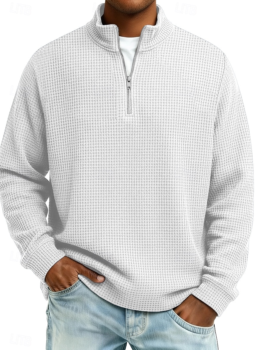 Hombre Camiseta de punto gofre camiseta Casual Exterior Cuello Mao Cremallera de un cuarto Manga Larga Moda Moderno Color sólido Con Texturas De Punto Otoño Primavera & Otoño Otoño invierno Ajuste 2026 - $22.99 –P2