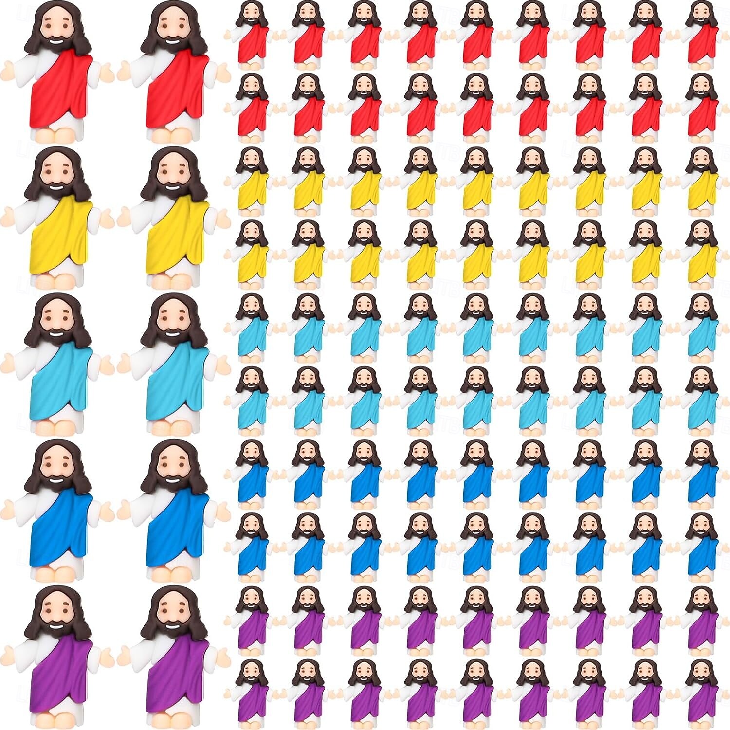 Lot de 50/100 petites figurines de Jésus, mini-figurines de Jésus en vrac, cadeau de Pâques, petites statues pour garnir les œufs de Pâques, figurines miniatures multicolores de Jésus à cacher de 2026 ? $21.99 –P7