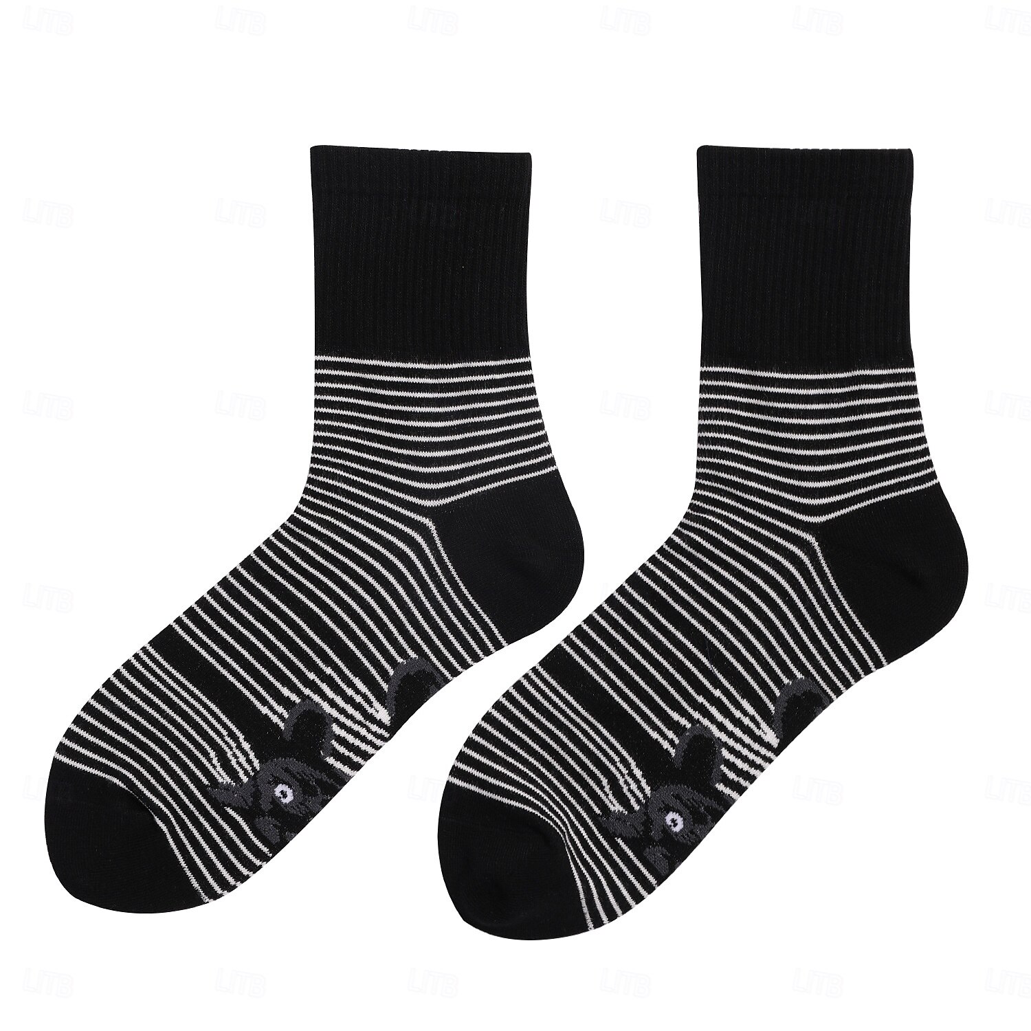 Men's Socks Black and White Stripes Animal Cat Print Plus Size Unisex Mid-Calf Socks Comfortable Casual Wear for Men and Women 2026 - $5.49 –P3