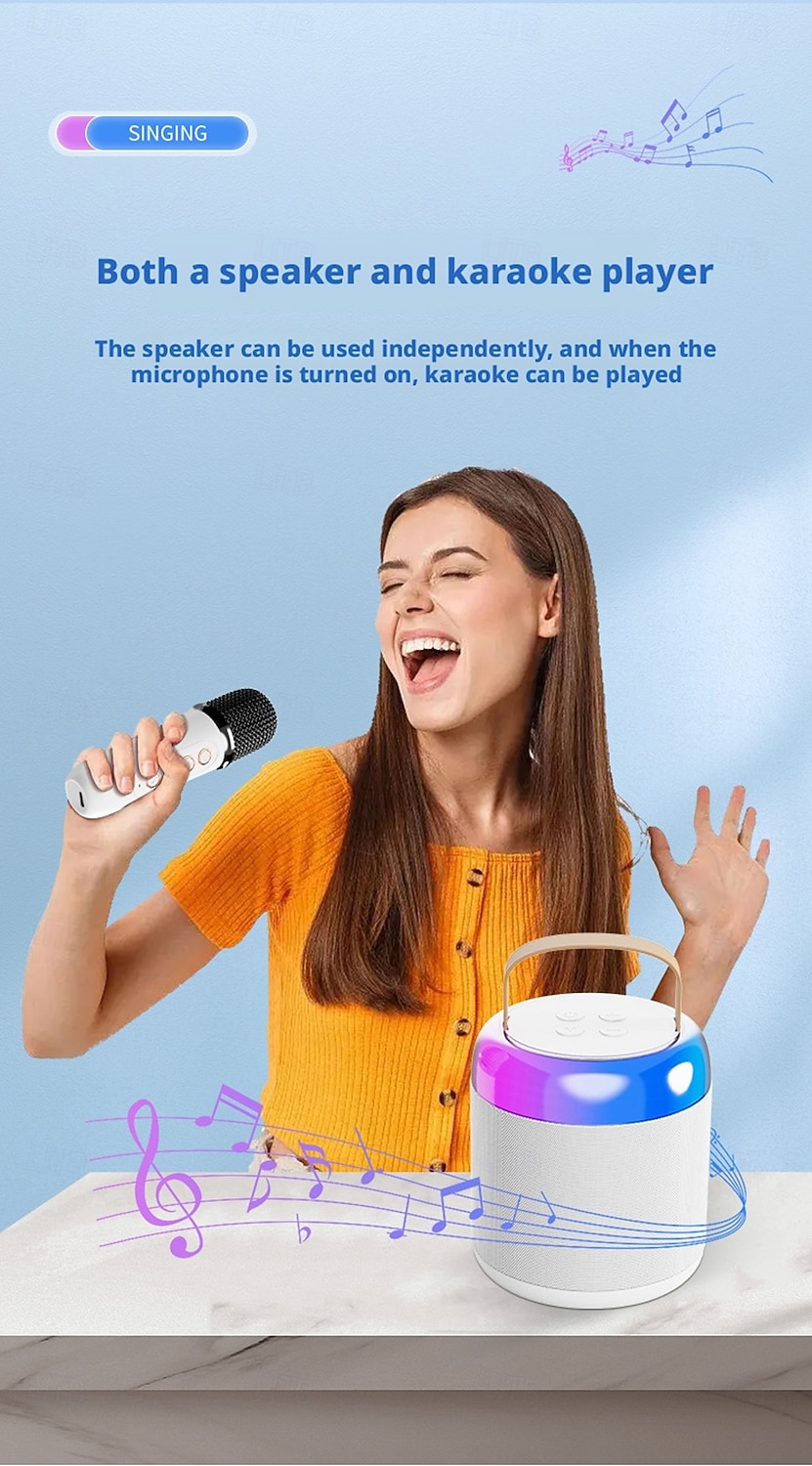 Karaoke Machine with Two Microphones An Ambient Light A 1200mAh Lithium Battery 1-10W Output Power and A Battery Life of Approximately 8-10 Hours A Portable Speaker Valentine's Day Gift 2026 - $35.99 –P2
