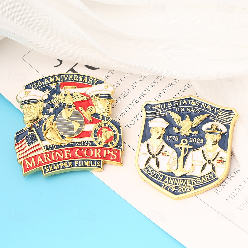 Spilla commemorativa del 250° anniversario del Corpo dei Marines degli Stati Uniti e della NAVY emblema militare del Corpo dei Marines spille a pulsante in lega per la collezione di veterani regalo del 2026 a $11.99 –P11