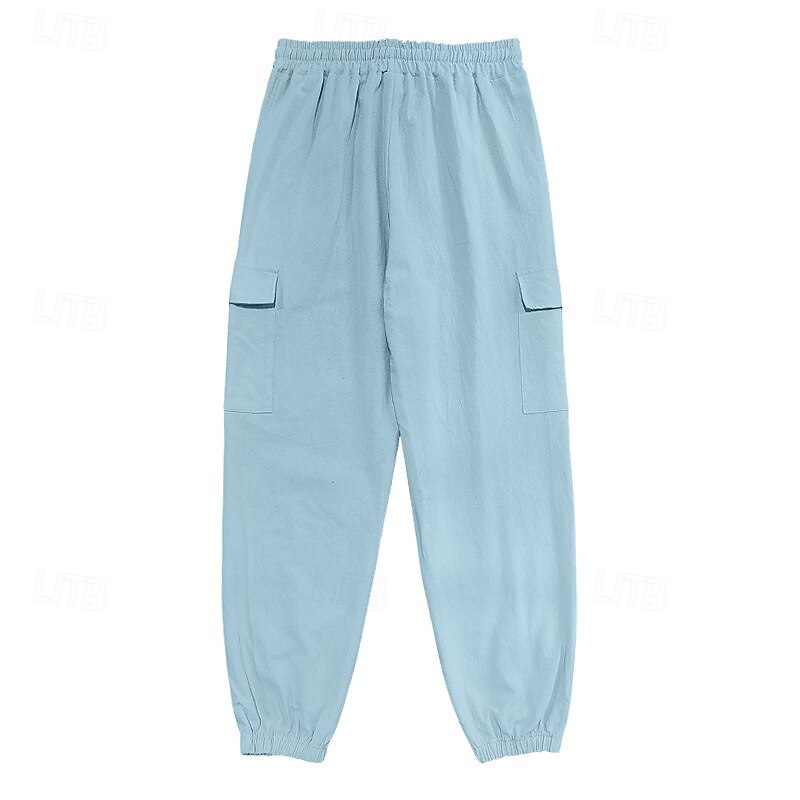 Homens Corredores Calças de linho Calças Calça verão Calças de praia Com Cordão Cintura elástica Bolso com aba Côr Sólida Conforto Respirável Diário Ao ar livre Praia Férias Moda Preto Branco de 2026 por $32.99 –P8