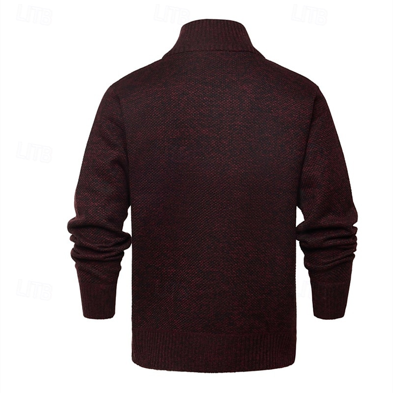 Herre Genser Cardigan Genser Glidelås genser Riflet Strikke Vanlige topper Strikket Helfarge Høyhalset Nøytral Mote Avslappet Dagligdagstøy Klær Høst Vinter Navyblå M L XL 2026 - $30.99 –P14