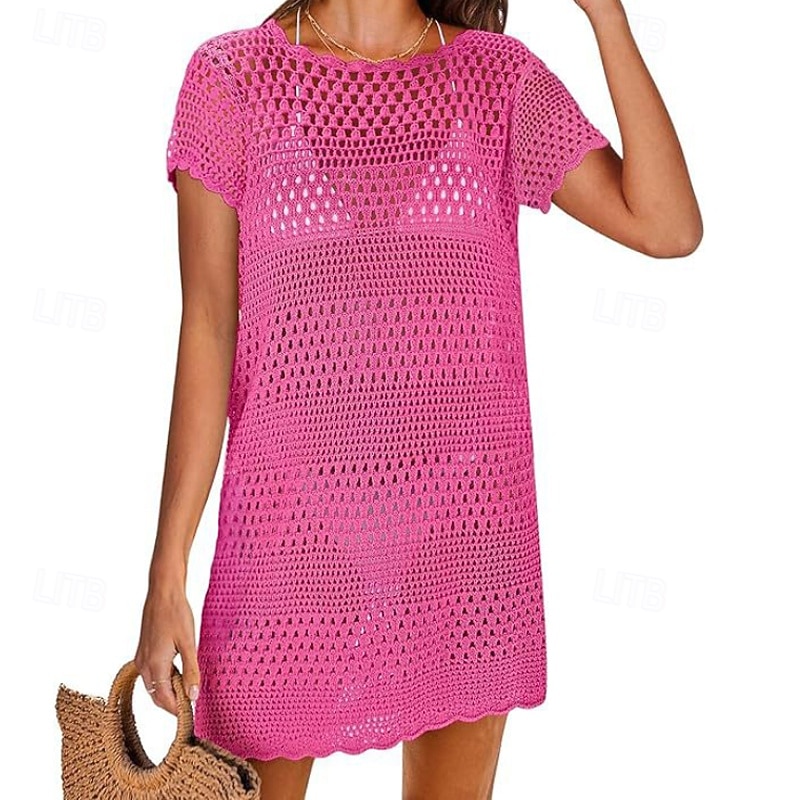 Damen Badeanzug Überwurf Bademode Ausschnitt Gehäkelt Urlaub Strandbekleidung Einfach Rundhals Kurze Ärmel Badeanzüge 2026 - $9.49 –P9