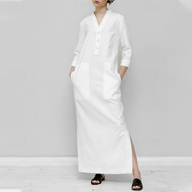 Жен. длинное платье платье макси Искусственный хлопок и лен Платье прямого кроя Повседневное платье Элегантный стиль Мода Современное Повседневные Отпуск На выход Свободное облегание 2026 - $28.99 –P1