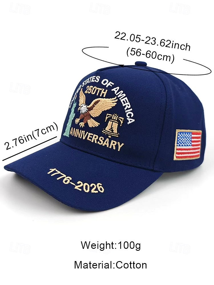 United States 250th Anniversary Men's Embroidered Cap - USA, Multi-Color, American Independence Day, Patriotic Eagle & Statue of Liberty Design, Adjustable Fit for Outdoor & Holiday Celebrations 2026 - $14.99 –P12