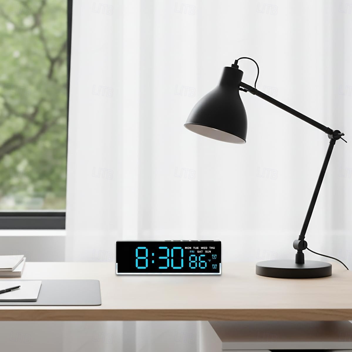 nowoczesny cyfrowy budzik LED z dwoma alarmami &miękkie dolne światło, wyświetla czas, datę, dzień tygodnia, temperaturę, 3-stopniowa automatyczna/ręczna jasność, zegar biurkowy zasilany bateryjnie 2026 - $22.99 –P3