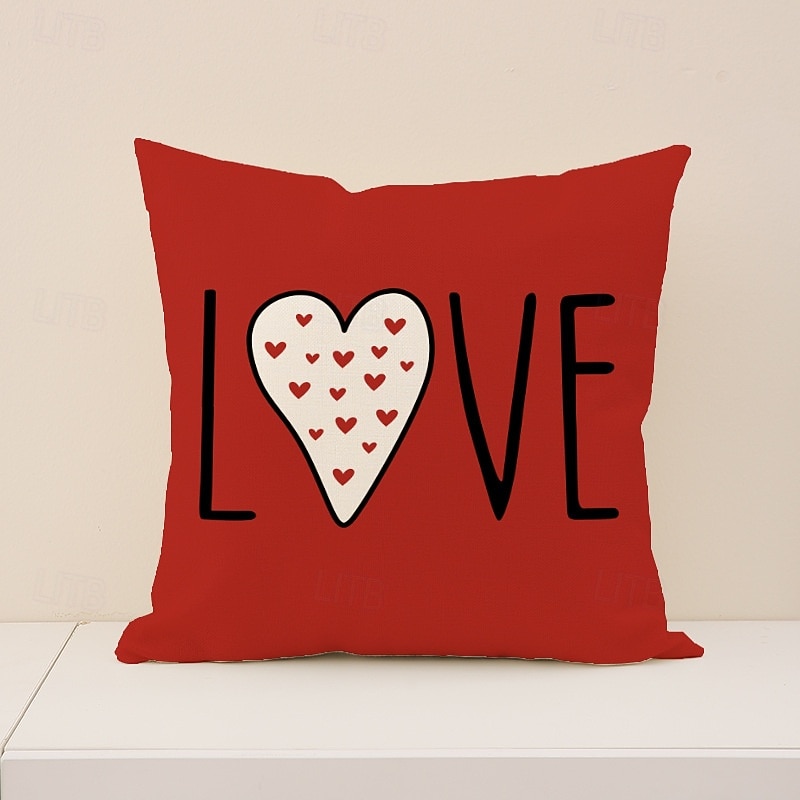 Kussensloop met rode hartjesprint voor Valentijnsdag, feestelijk "liefde"-design, decoratief kussen in Europese stijl, perfect voor op de bank of in de woonkamer, ideaal voor Valentijnsdag thuis en 2026 - $13.99 –P8