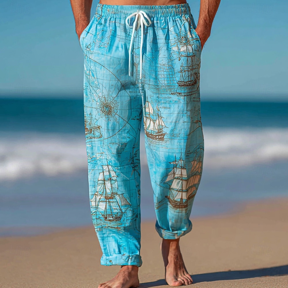 Per uomo Nautico Bussola Barca a vela Pantaloni Pantaloni casual Pantaloni Larghi Misura del girovita medio Vintage Retrò All'aperto Vacanza Abbigliamento mare Coulisse elastica in vita Pantaloni del 2026 a $27.99 –P1