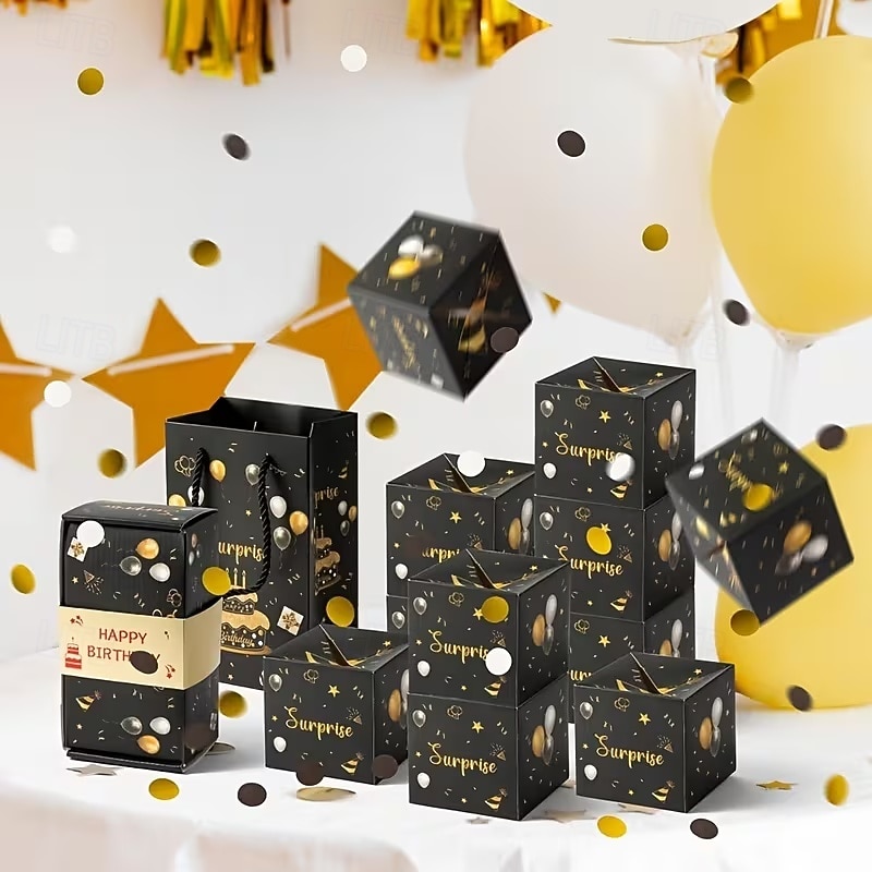 Overraskelseshoppeske bursdagsgaveeske med penger og konfetti - morsomt pop-up-design, svart med gulldetaljer, perfekt til bursdag eller spesielle anledninger, gaveeske til feiring 2026 - $13.99 –P5