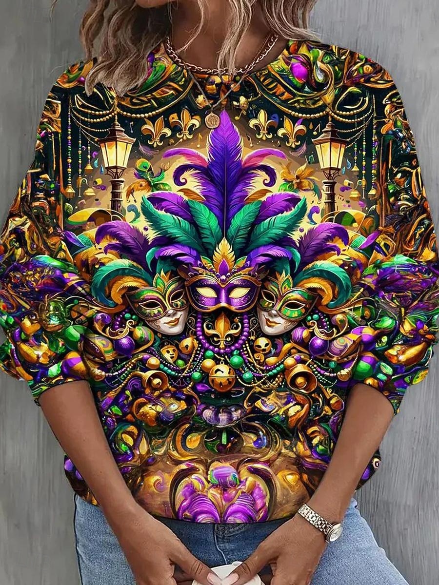 Sweatshirt Femme Carnaval Pull Graphique Décontracté Manches Longues Col Ronde Tops Réguliers Décontracté Rue Quotidien Blanc Jaune Violet Automne Hiver de 2026 ? $28.99 –P3