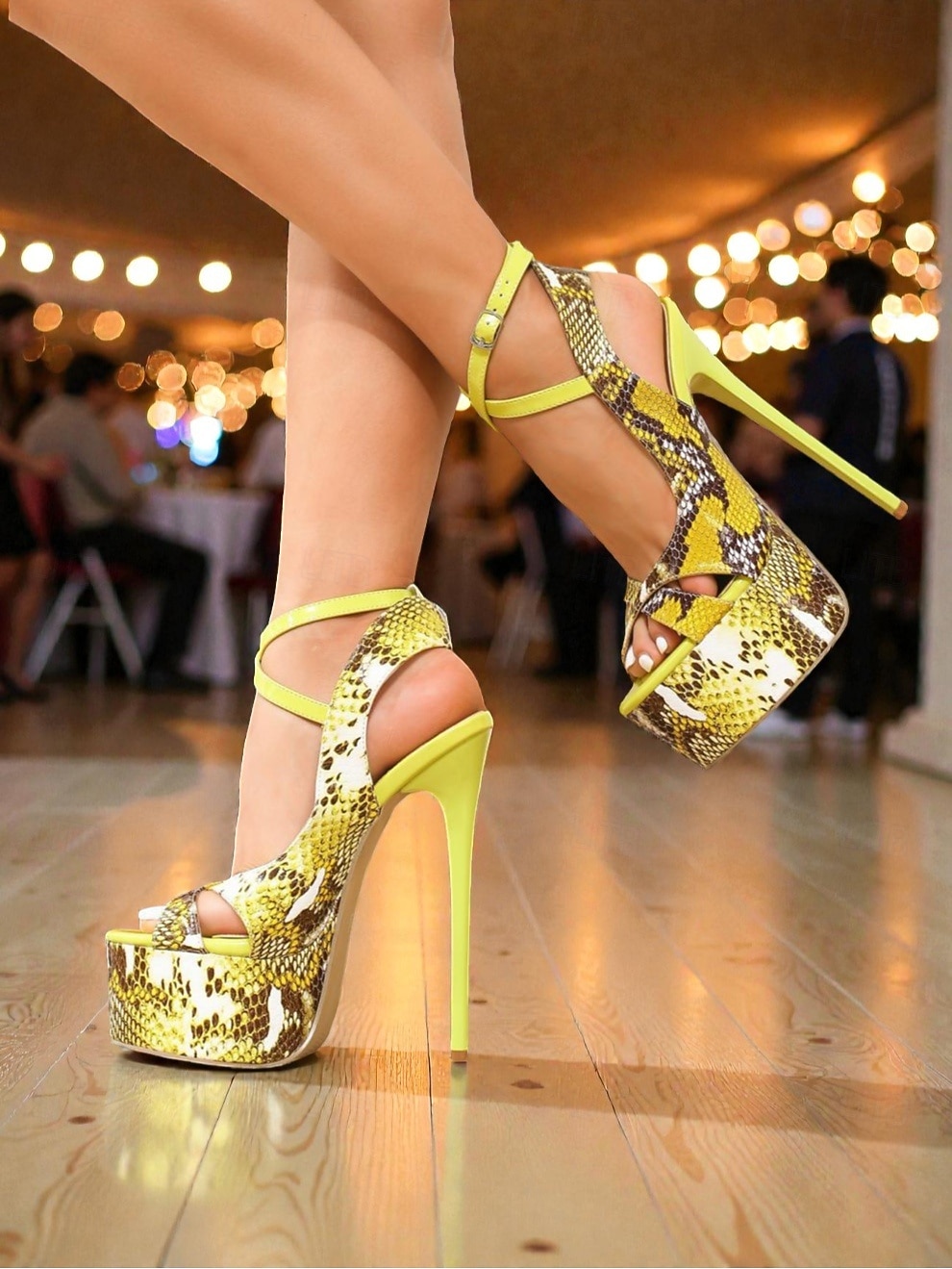Women's High Platform Stiletto Heels, Snake Print Open-Toe Ankle Strap Pole Dance Shoes for Nightlife Party, Club Performances & Stage Shows 2026 - $54.99 –P6