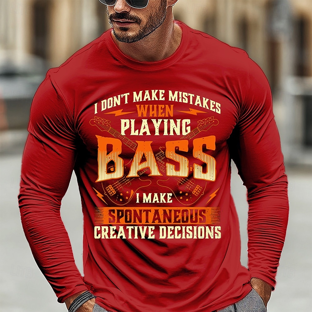 Herre Musikk Morsom Slang T skjorte Langermet T skjorte 3D-utskrift Crew-hals Skjorte Mote Daglig Grunnleggende Avslappet Daglig Gate Blå Svart Rød Sommer Vår Klær S M L XL XXL XXXL 2026 - $23.99 –P2