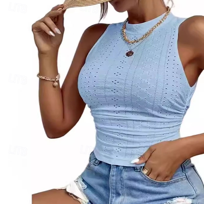 Per donna Maglietta Patchwork Tinta unica Moda Sexy Casual Senza Maniche Girocollo Top corti Quotidiano Uscire Weekend Nero Bianco Rosa Verde Azzurro Primavera del 2026 a $25.99 –P5