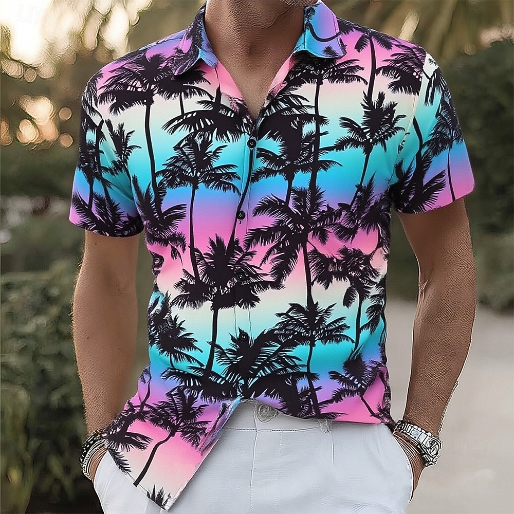 Men's Coconut Tree Gradient Color Tropical Plants Summer Hawaiian Shirt Button Up Shirt Aloha Shirt Short Sleeve Hawaiian Vacation Beach Wear Summer Spring Turndown 3D Print Collared Shirts Blue 2026 - $25.99 –P1