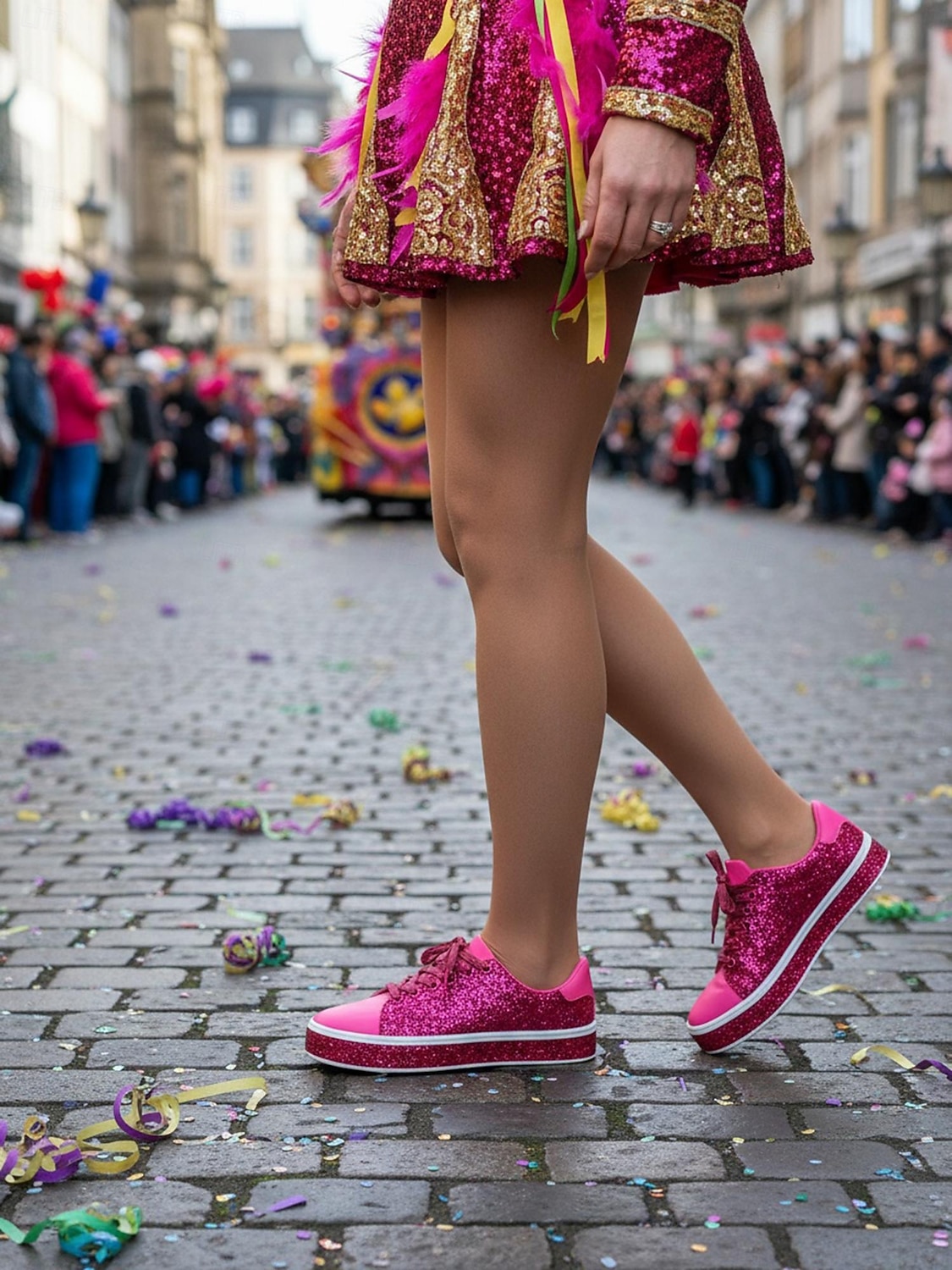 Damsneakers med rosa glitter och snörning – glittrande platåskor för vardagsbruk, karneval, festivaler och fester 2026 - $46.99 –P1