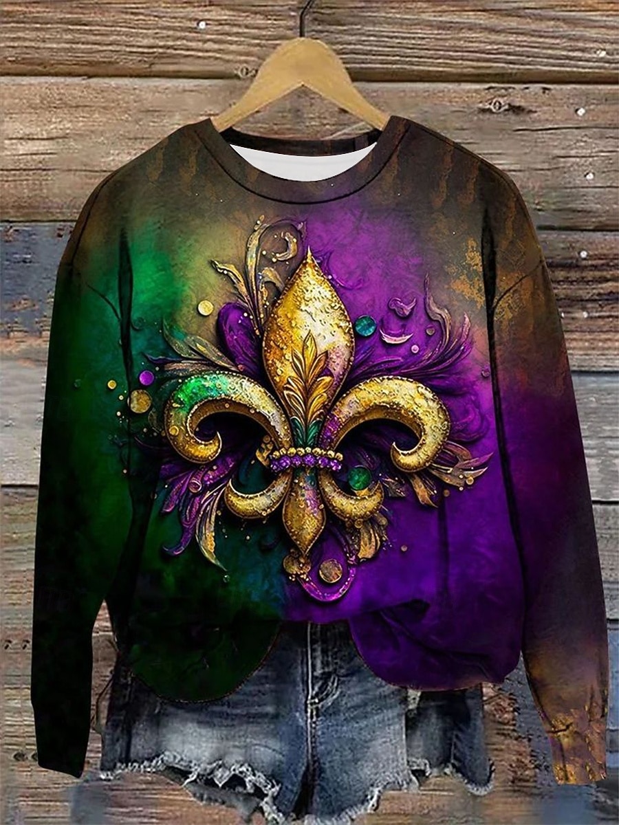 Felpa con cappuccio da donna Carnival grafica astratta casual a maniche lunghe collo tondo ampio indumenti casual quotidiani blu viola verde autunno inverno del 2026 a $28.99 –P1
