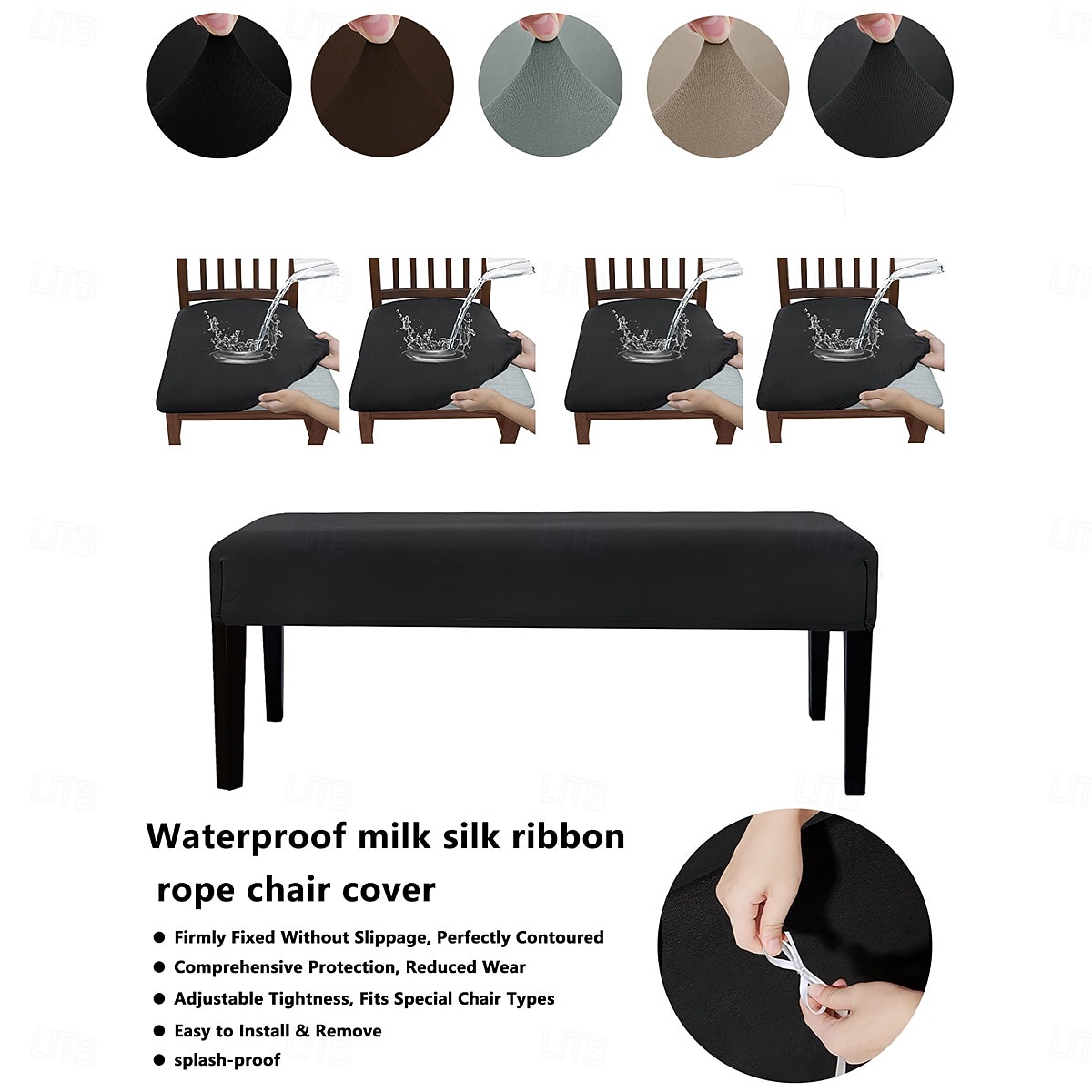 Solid Color Elastic 75D Milk Silk Waterproof Bench Cover with Rope, Universal Set for Dustproof Stool and Ottoman Protection 2026 - $26.99 –P8