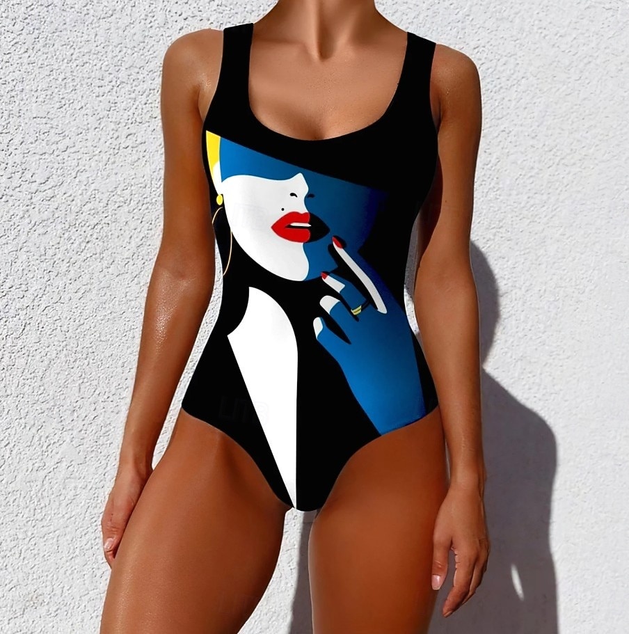 Damen Einteiler Badeanzug Slimming Monokini Slips Bauchkontrolle Hohe Taille Slim Rückenfrei Urlaub Vintage Ombre Grafisch U-Ausschnitt Ärmellos Badeanzüge 2026 - $32.99 –P1