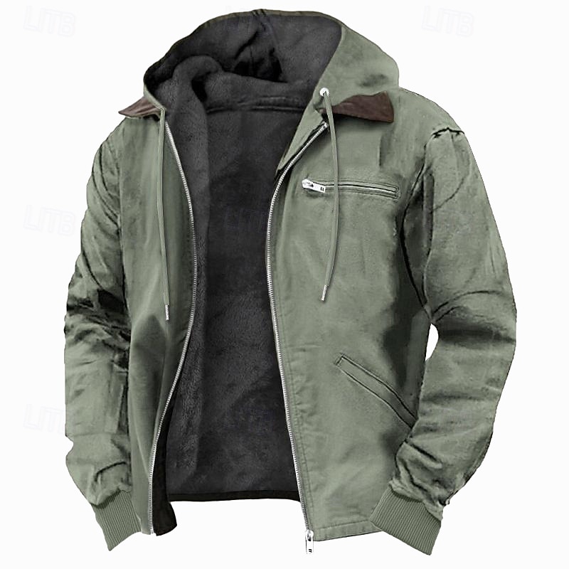 Homens Moletom Full Zip Hoodie Linha Sherpa Verde Tropa Azul Marron Cinzento Com Capuz Tecido Bolsos Desportos e Ar livre Diário Feriado Poliéster Vintage Roupa de rua Casual Outono & inverno Roupa de 2026 por $41.99 –P1