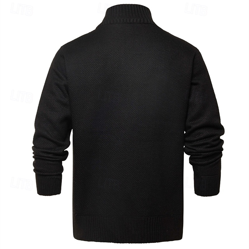 Herre Genser Cardigan Genser Glidelås genser Riflet Strikke Vanlige topper Strikket Helfarge Høyhalset Nøytral Mote Avslappet Dagligdagstøy Klær Høst Vinter Navyblå M L XL 2026 - $30.99 –P11