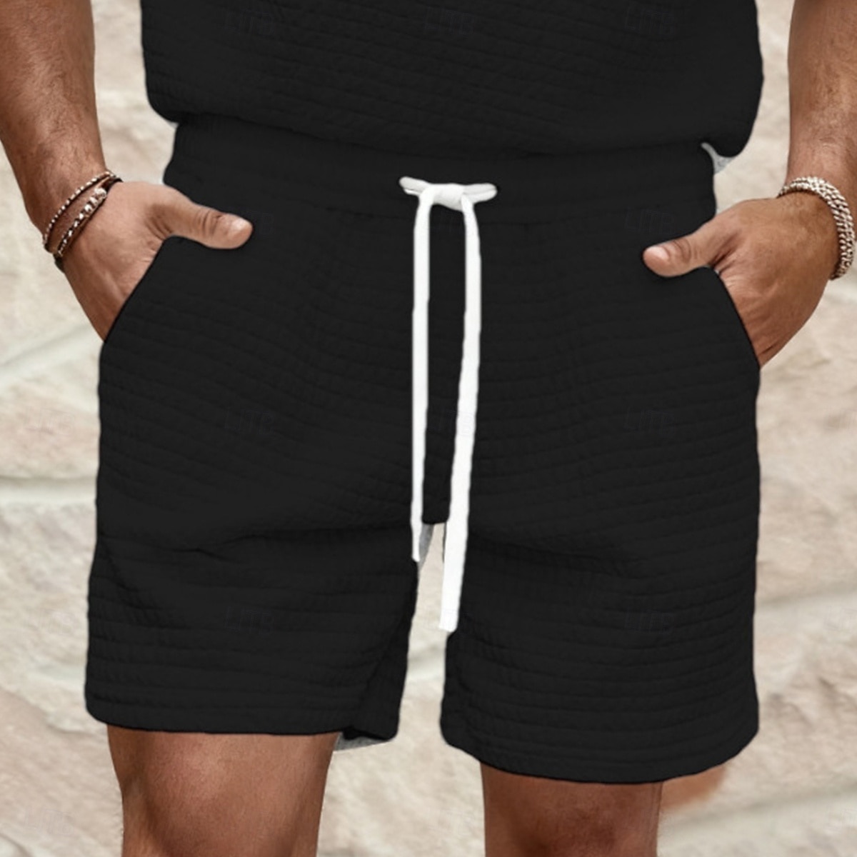 Herren Waffel Shorts Sommershorts Strandshorts Freizeitshorts Kordelzug Elastischer Bund Einfarbig Komfort Knielang Täglich Outdoor Streetwear Urlaub Mode Schwarz Weiß Mikroelastisch 2026 - $18.99 –P2
