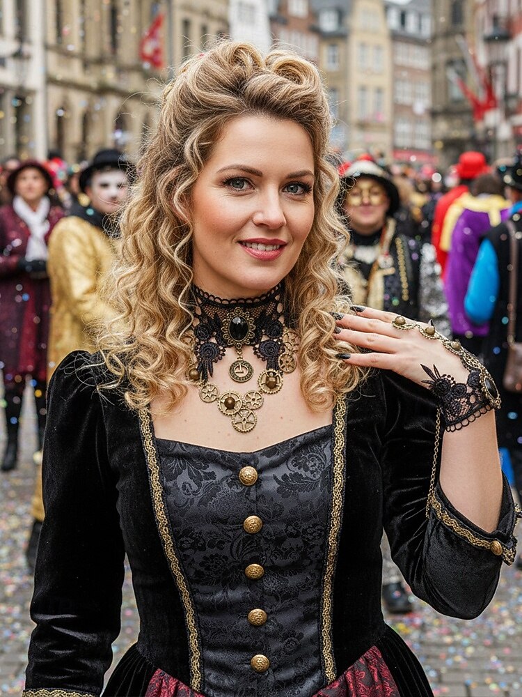 2026年 ウィメンズ マルディグラ ブラック レース スチームパンク チョーカーネックレスとブレスレットセット - ゴシックコスプレ、カーニバル、ハロウィンコスチューム用の合金ギアと時計ペンダント  コレクション – $18.99 –P1