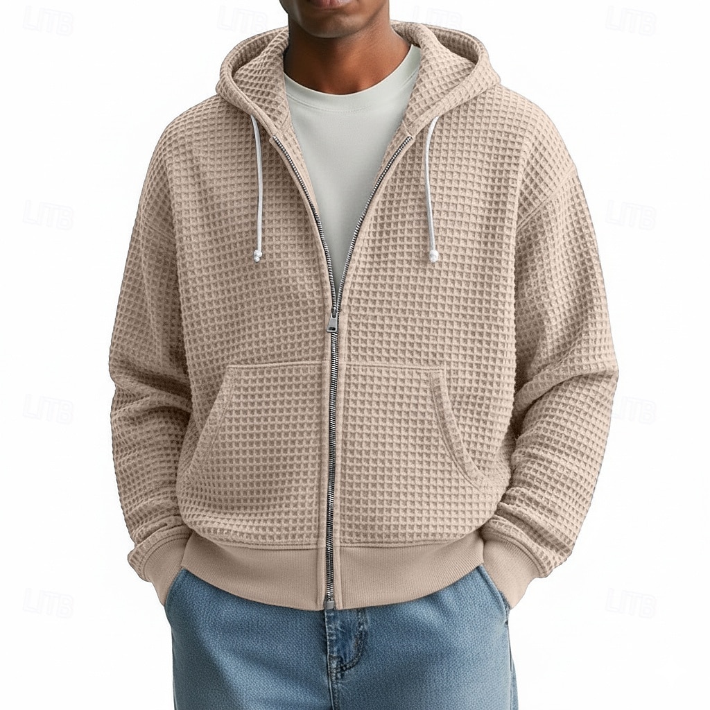 Per uomo Felpa con cappuccio Felpa con cappuccio a zip intera Felpa con cappuccio a nido d'ape Aalbicocca Bianco Rosso Blu marino Verde scuro Con Cappuccio Semplice Cerniera Testurizzato Casuale del 2026 a $34.99 –P9