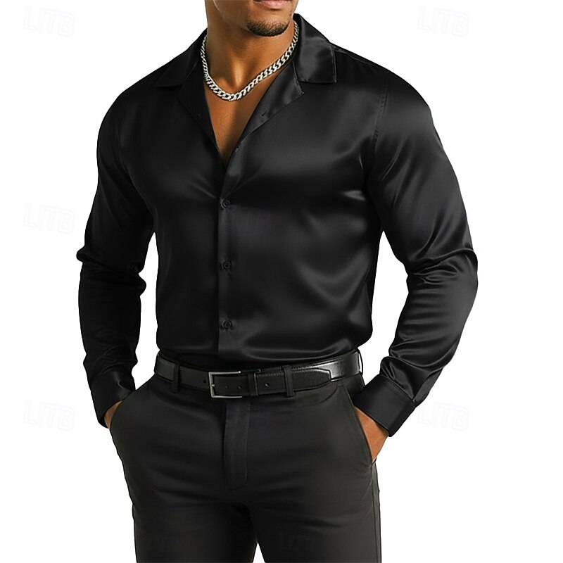 Per uomo Camicia Camicia in raso Camicia elegante Camicia con Bottoni Camicia da Ballo Tinta unica Balli di fine anno Matrimonio Nero Rosso Blu Verde Manica Lunga Collo ripiegato Tutte le stagioni del 2026 a $29.99 –P4