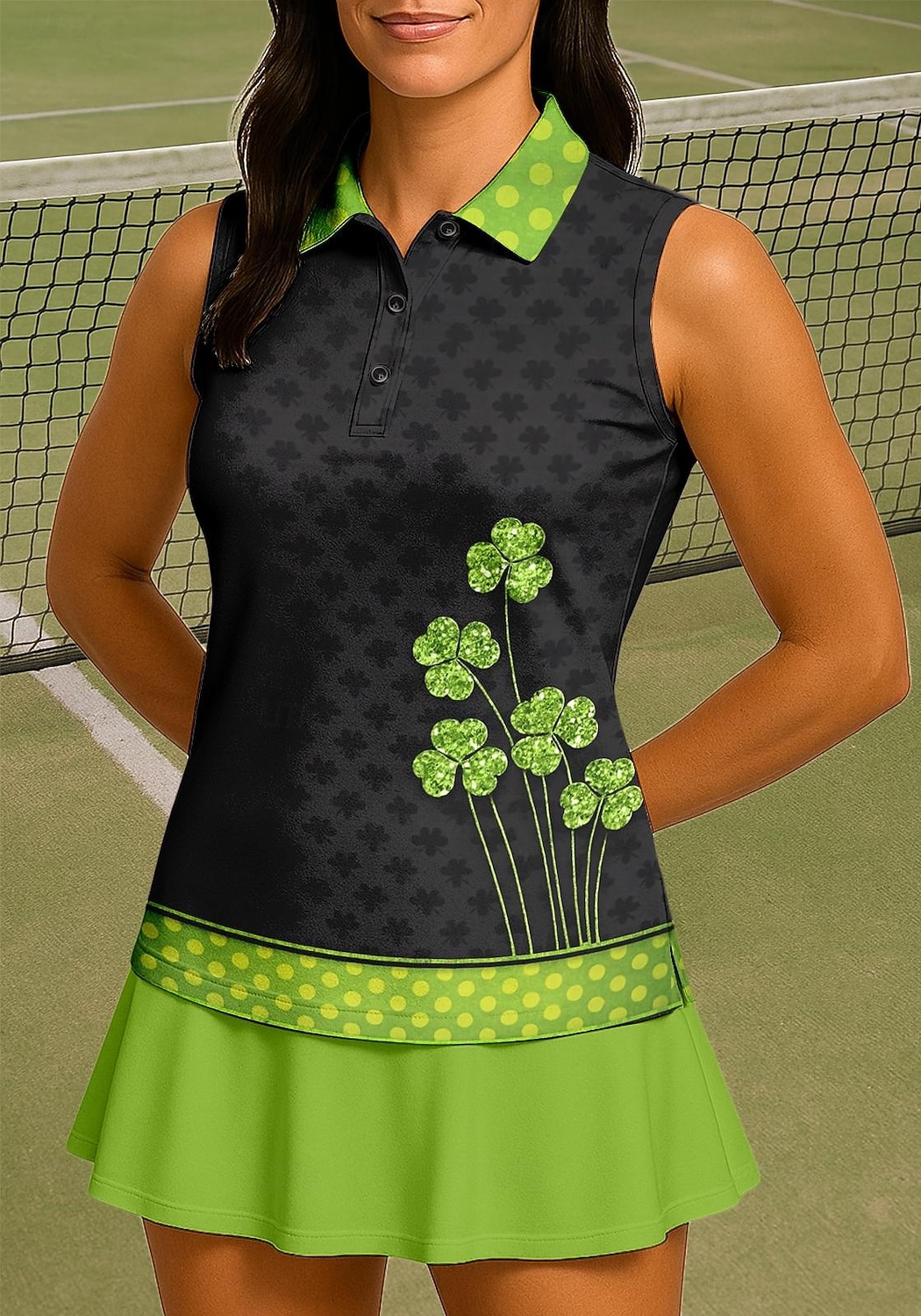 Svatý Patrik Dámské Květiny Trávová zelená Sportovní košile Turistická polokošile Nátělník Tenisové tričko Bez rukávů Květinový Knoflíky UPF50+ Odolná proti UV záření Vysoká pružnost Odvod vlhkosti 2026 - $18.99 –P3