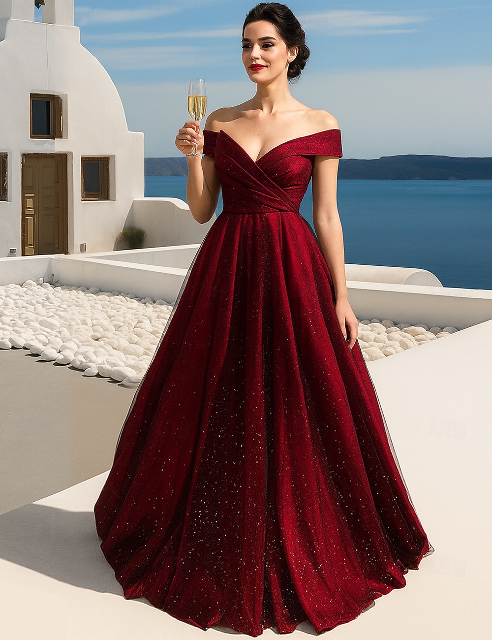 A-Line Floor Length Formal Dresses Evening Gown Quinceanera Dresses Elegant Party Sleeveless Off Shoulder Evening Party Wedding with Glitter Sequin Slit 2026 - $103.99 –P5