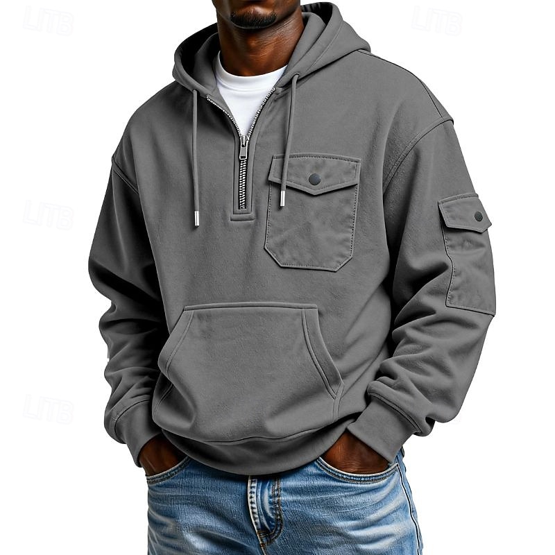 Per uomo Felpa con cappuccio Maglione Felpa con cappuccio e zip corta Felpa con cappuccio in pile Grigio chiaro Con Cappuccio Semplice Tasca Quotidiano Sport & Outdoor Ferie Streetwear Abbigliamento del 2026 a $24.99 –P7