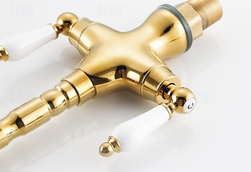 Waschbeckenarmatur - Klassisch Antikes Messing Mittelset Zwei Griffe Ein LochBath Taps 2026 - $178.99 –P4