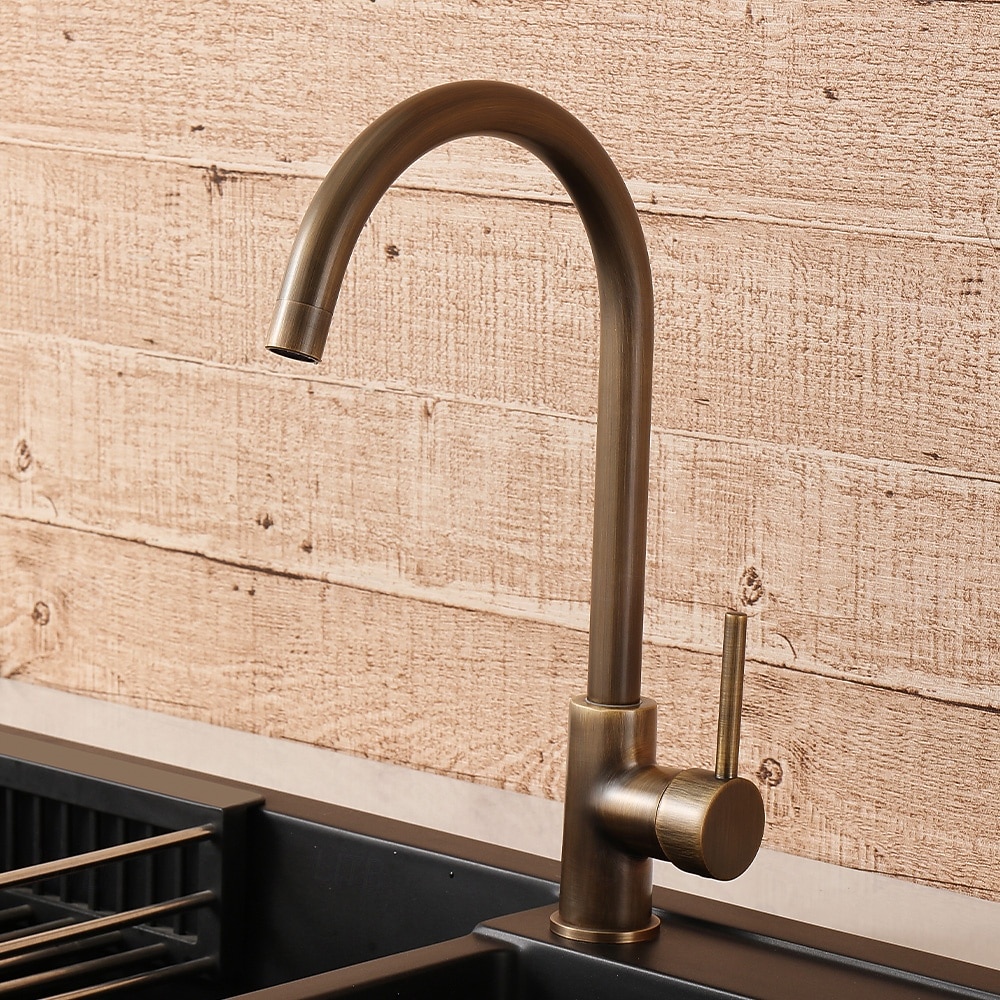 2026年 水栓 - シングルハンドルつの穴 アンティーク真鍮 標準スパウト センターセット 現代コンテンポラリー Kitchen Taps  コレクション – $186.99 –P4