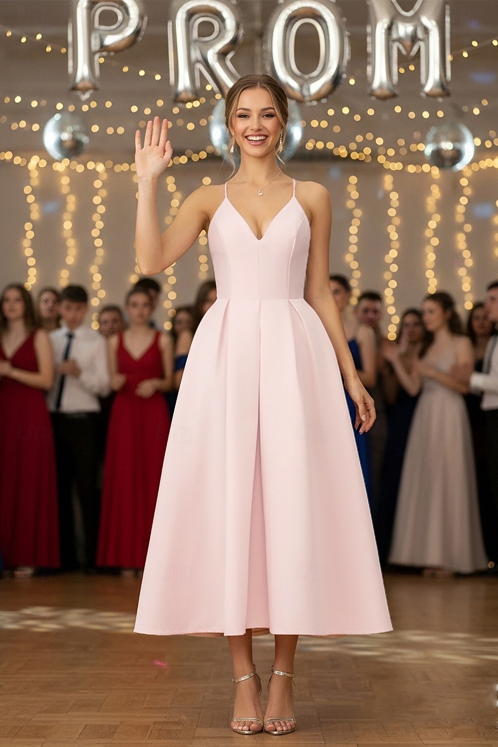 A-Linie Tee-Länge Satinkleid Cocktailkleid Urlaubskleid Abiballkleider Elegant Ärmellos V Ausschnitt Abschlussball Gartenparty Rosa Kleid Satin mit Falten 2026 - $126.99 –P1