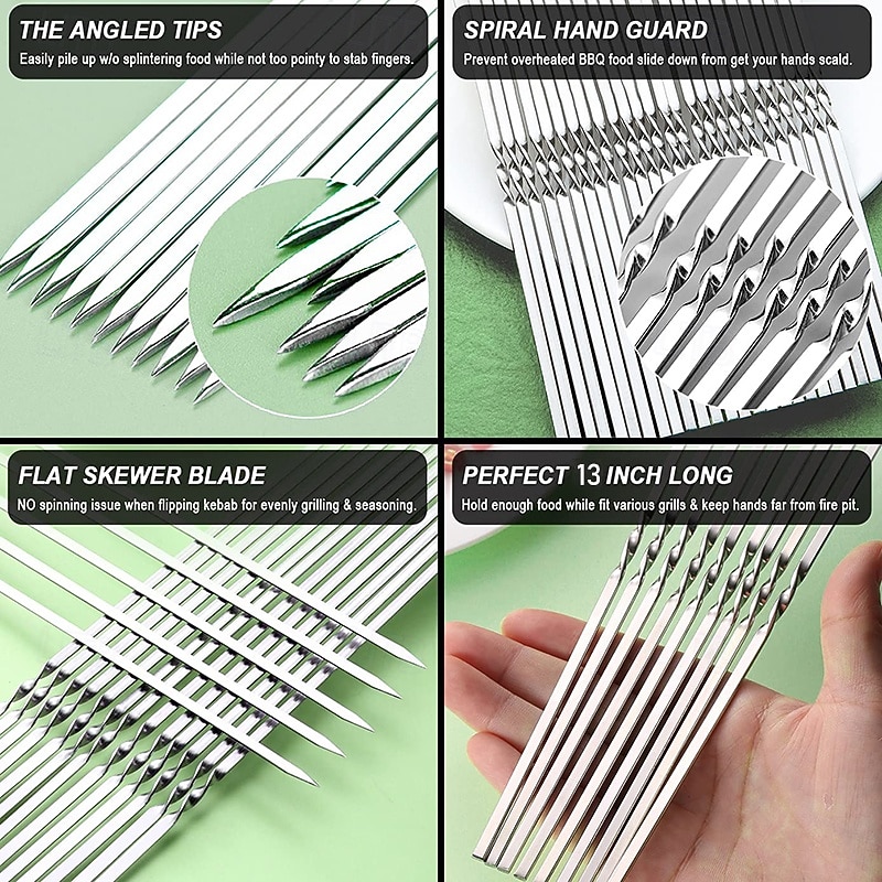 Stainless Steel 304 Barbecue Skewer 35cm / 13.8inch Long Flat Kebab Skewers with Portable Metal Storage Tube Wide Reusable Grilling BBQ Sticks for Meat Shrimp Chicken Vegetable 2026 - $12.99 –P3