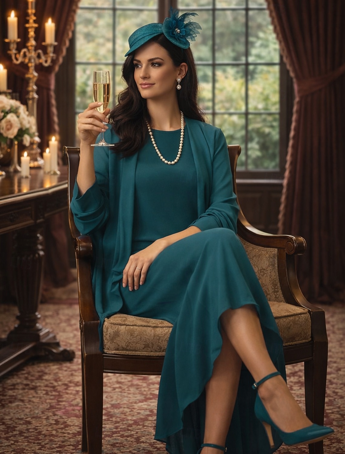 Duas Peças Tubinho Longo Vestido de convidada de casamento Vestido Para Mãe dos Noivos Manga Longa Scoop pescoço Elegante Formal Convidado do casamento Chiffon Embrulho incluido com Cor Única de 2026 por $142.99 –P3