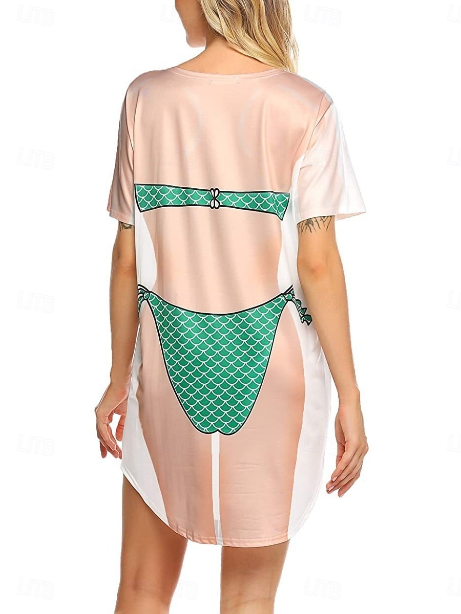 Kvinnors simklänning baddräkt klänning semester strandkläder grafisk rund hals långärmad baddräkter 2026 - $22.99 –P9