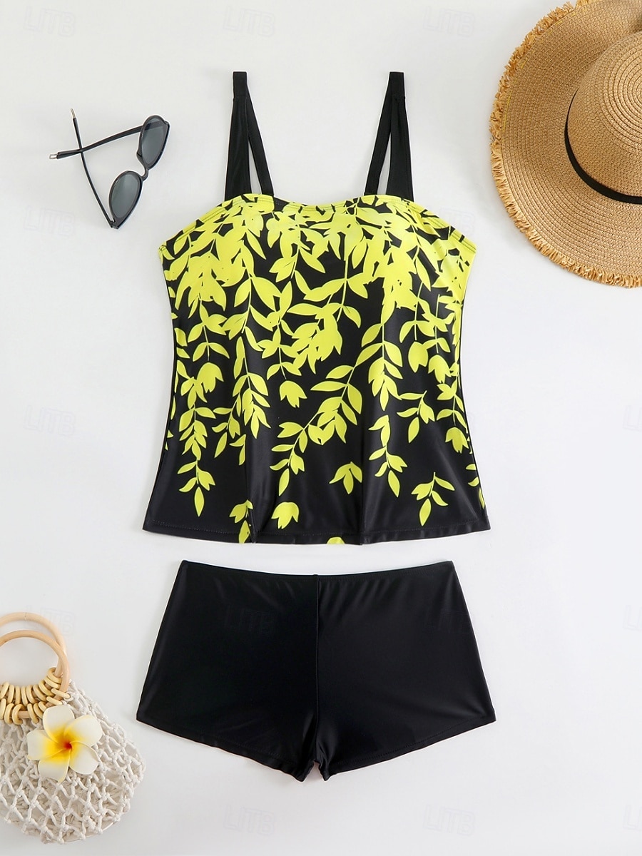 Maillot de bain Tankini femme 2 pièces Shorts Contrôle du ventre Taille haute Slim Dos nu Vacances Plage Vêtements Feuilles V Cou Sans Manches de 2026 ? $19.99 –P8