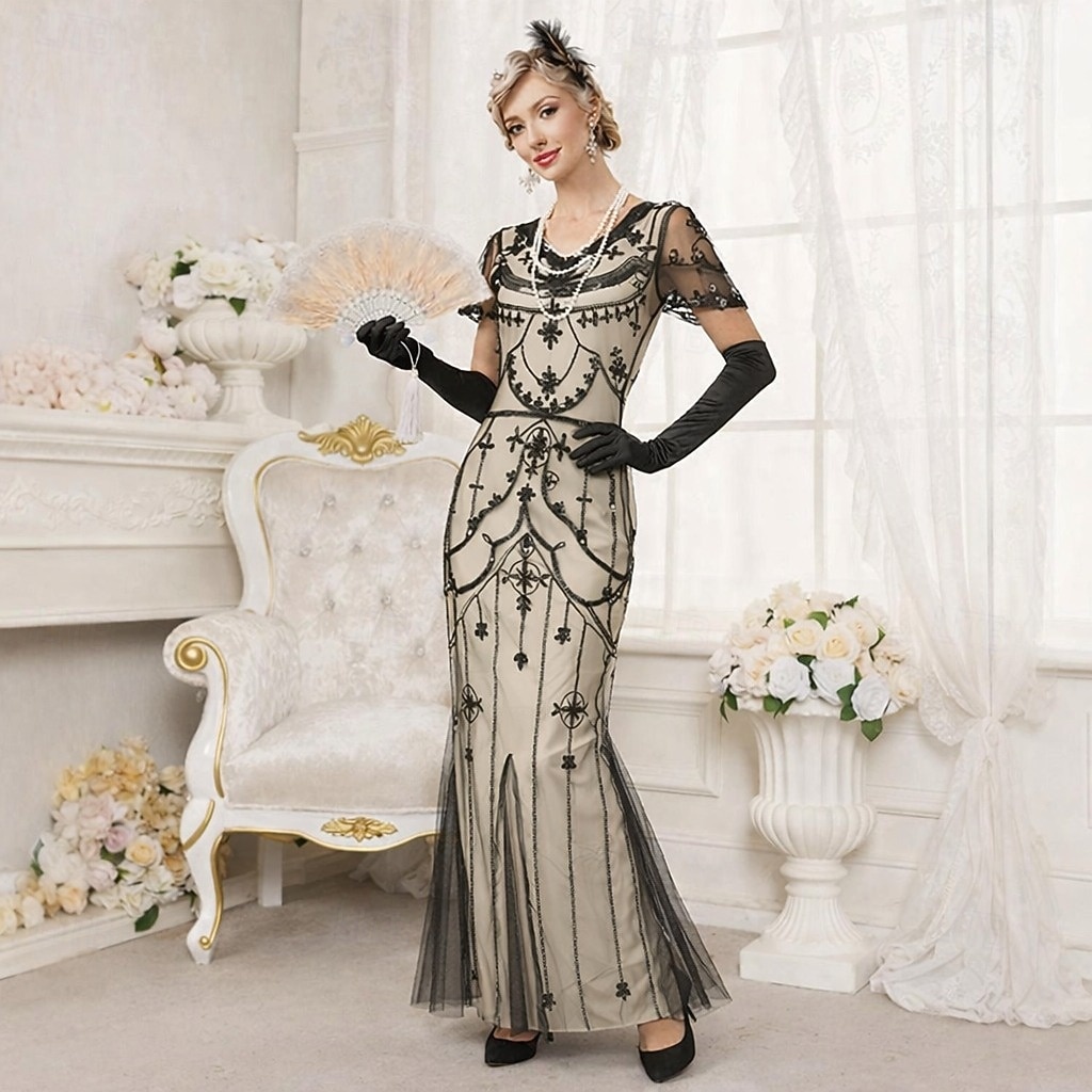 chinese dress ladies BABEYOND Women's Gatsby Dress - Flapper Dress 1920s Long Sleeves Sequin  Beaded Dress for Party Black : Buy Online at Best Price in KSA main image 1