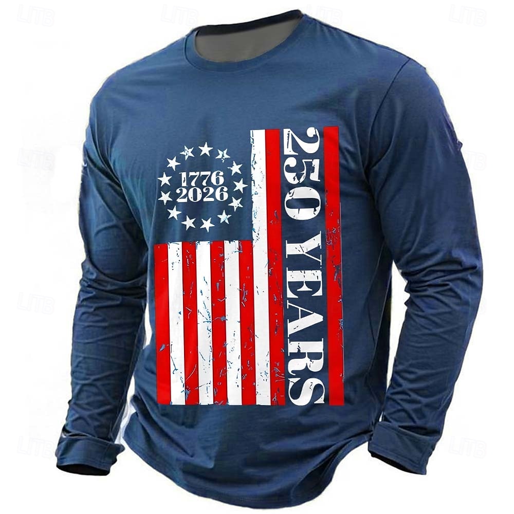 4η Ιουλίου 2026 250η Ημέρα Μνήμης Ανδρικό 3D Εκτύπωση Σημαία ΗΠΑ Μπλουζάκι crew neck μακρύ μανίκι Καθημερινό 2026 - $23.99 –P1