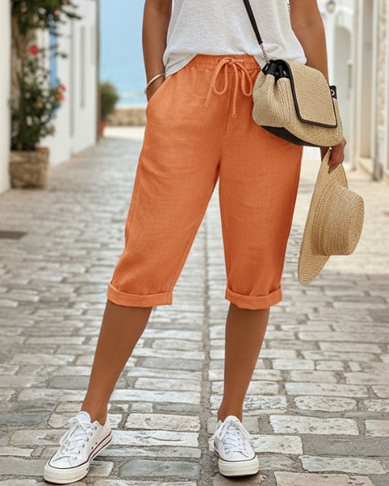 Жен. капри шорты Шорты из хлопка и льна Чино Укороченные Отпуск Уличный стиль На каждый день Длина колена Нормальная Полотняное плетение Кулиска Карман Удобный Дышащий Неэластичная 2026 - $19.99 –P1