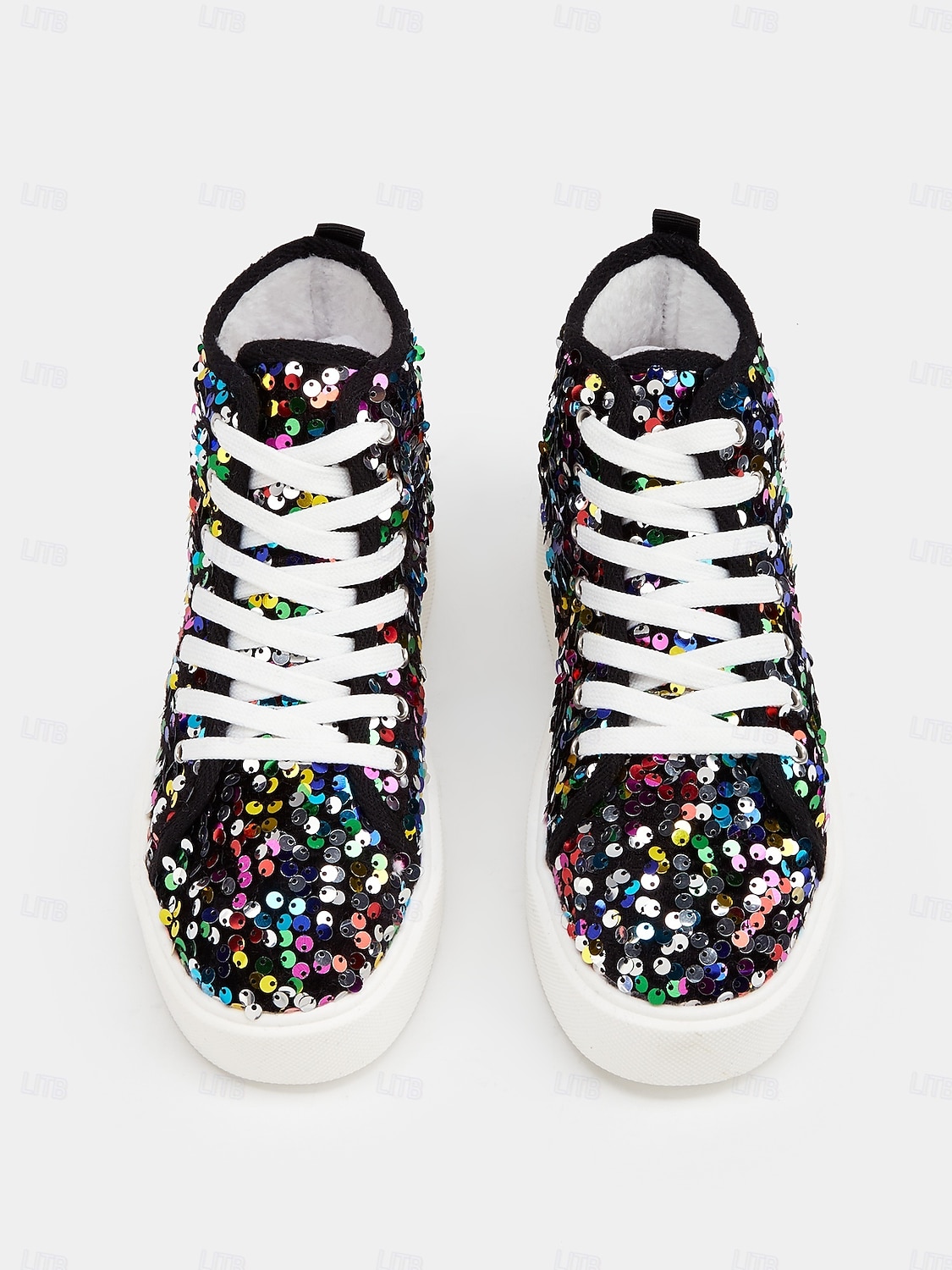 Women's Mardi Gras Black Colorful Sequin High-Top Sneakers – Trendy Festival Shoes for Carnival, Parades and Street Parties 2026 - $46.99 –P4