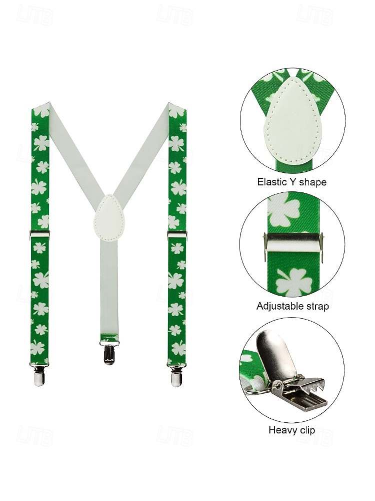 Miesten vihreät apilankuvioiset henkselit ja rusetti, polyesteriä, täydellinen Pyhän Patrickin päivään, karnevaaleille ja arkikäyttöön. 2026 - $11.99 –P7