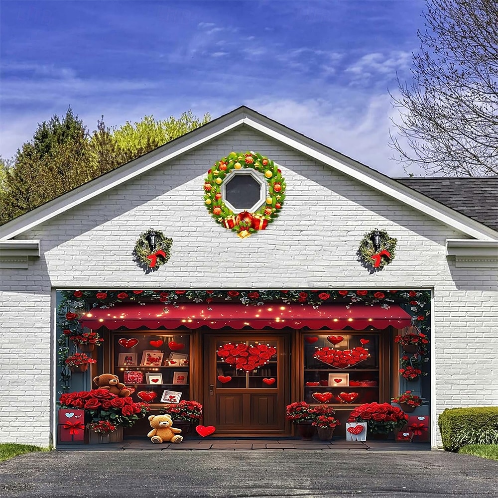 Valentýn gobelín Kryt garážových vrat Velký závěsný láska Srdce Roztomilý 3D Večírek Outdoor Dovolená Střelecké pozadí Yard Bytové dekorace 2026 - $38.99 –P4