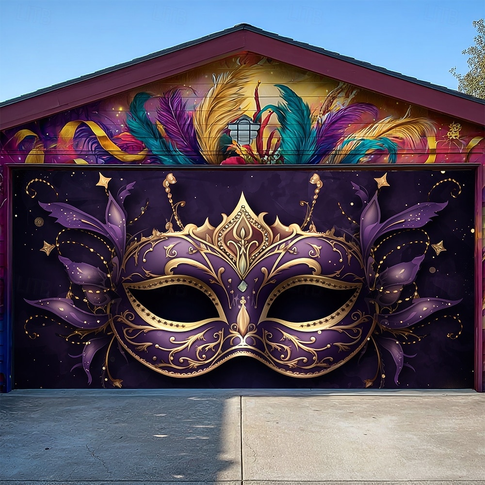 Martedì grasso Copertura per porta del garage Grande appeso Maschera Piume Lusso 3D Da serata All'aperto Sfondi di ripresa Porta d'ingresso Stile Carnevale di Venezia Arredamento per la casa del 2026 a $49.99 –P1