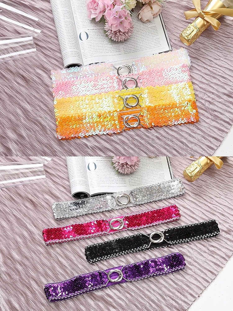 Cinto feminino de lantejoulas, em poliéster elástico, disponível em várias cores, perfeito para o Dia de São Patrício, carnaval e uso diário. de 2026 por $11.99 –P7