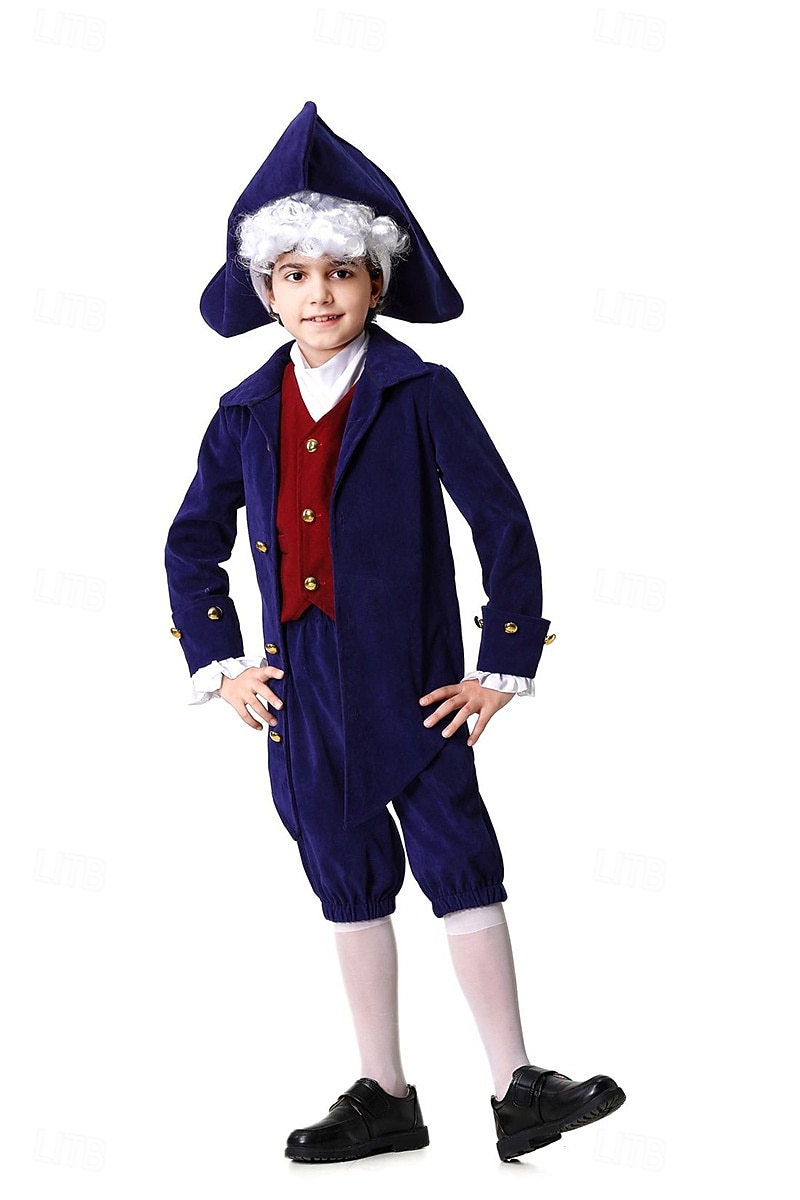 250e anniversaire des États-Unis Rococo Baroque Tenues Manches longues George Washington Alexander Hamilton Epoque Coloniale Déguisement Garçons Carnaval Jour de l'indépendance 4 juillet Enfant de 2026 ? $46.99 –P4