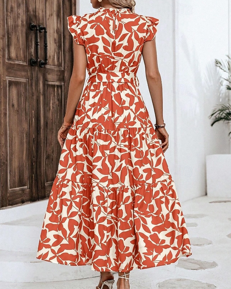 Per donna Abito Midi Abito Floreale Abito Stampato Moda Moderno All'aperto Vacanza Uscire Vestibilità comoda Floreale Senza Maniche Collo alla coreana Arancione Marrone Verde Blu scuro Estate del 2026 a $26.99 –P5