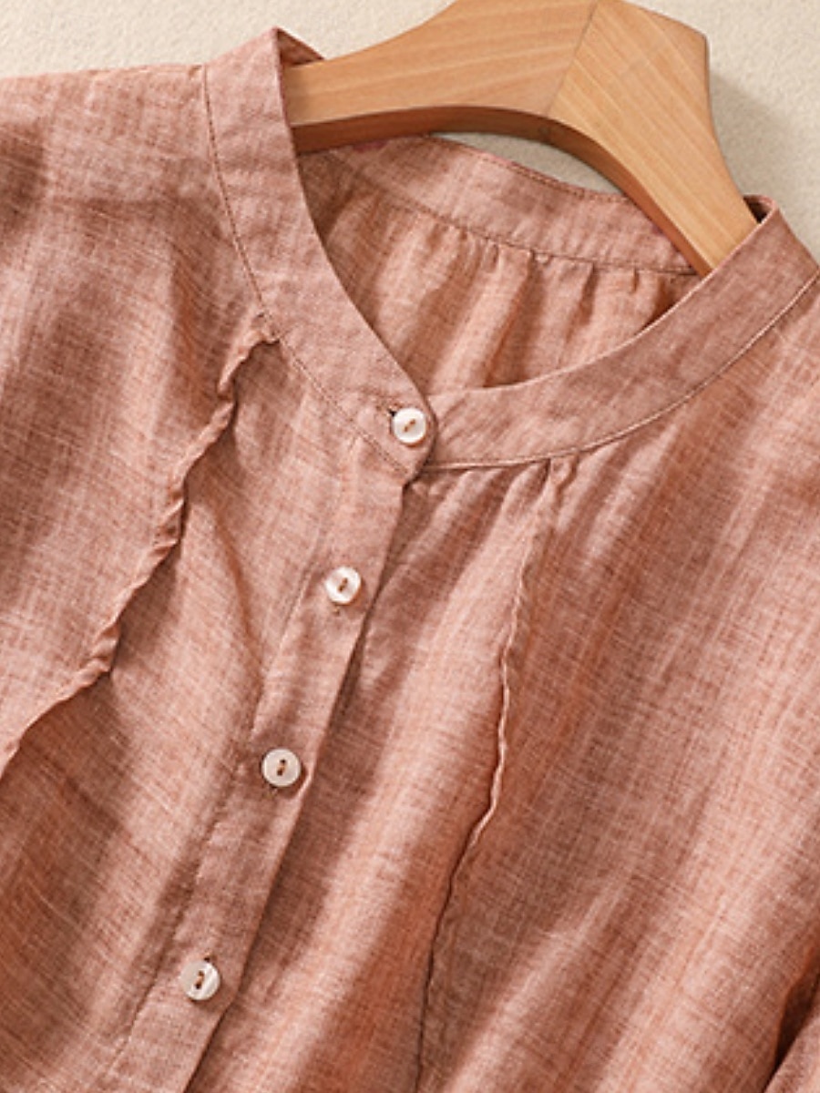 Γυναικεία Μπλούζα Λινό από ψεύτικο βαμβάκι Κεντητό Κουμπιά Φλοράλ Στυλάτο Καθημερινό 3/4 Μήκος Μανικιού Μανδαρίνο Κολλάρο Κανονικά μπλουζάκια Καθημερινά Ανθισμένο Ροζ Βυσσινί Πορτοκαλί Χακί 2026 - $34.99 –P9